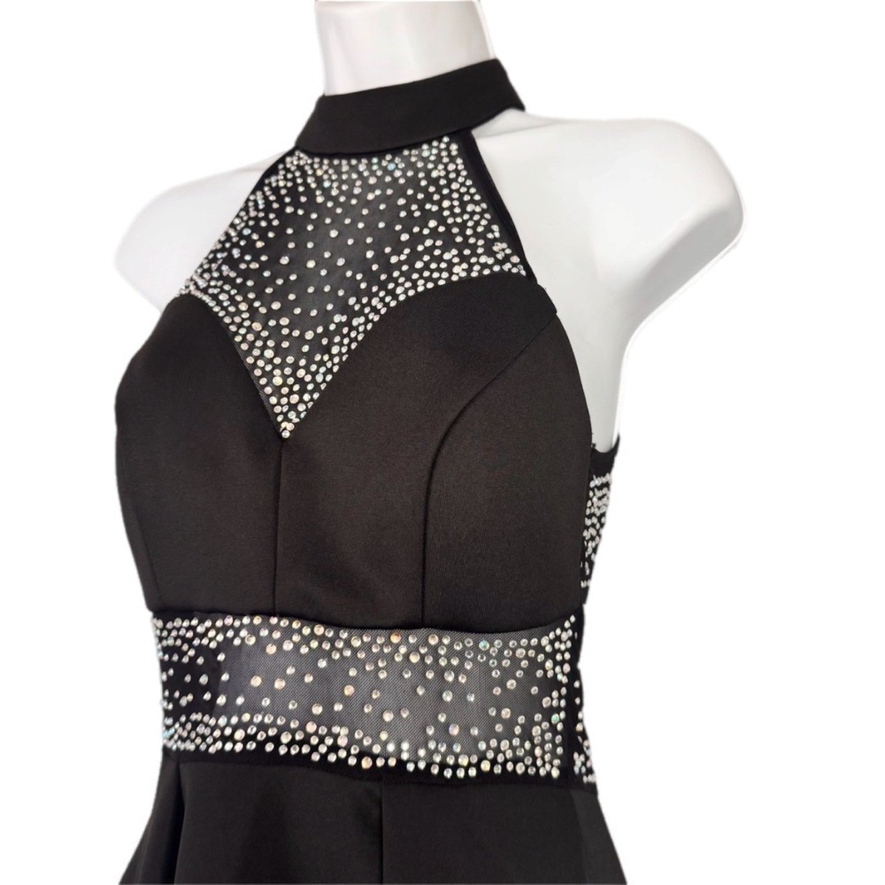 B. Darlin High Low Dress Women JR 3/4 Black Rhinestone Mock Neck Gothic Princess - Picture 4 of 11